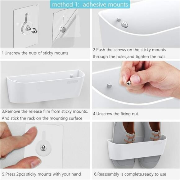 Wall Mounted Shoe Rack Set Door Shoe Organizer Holder for Sneakers Heels Sandals - Picture 4 of 7